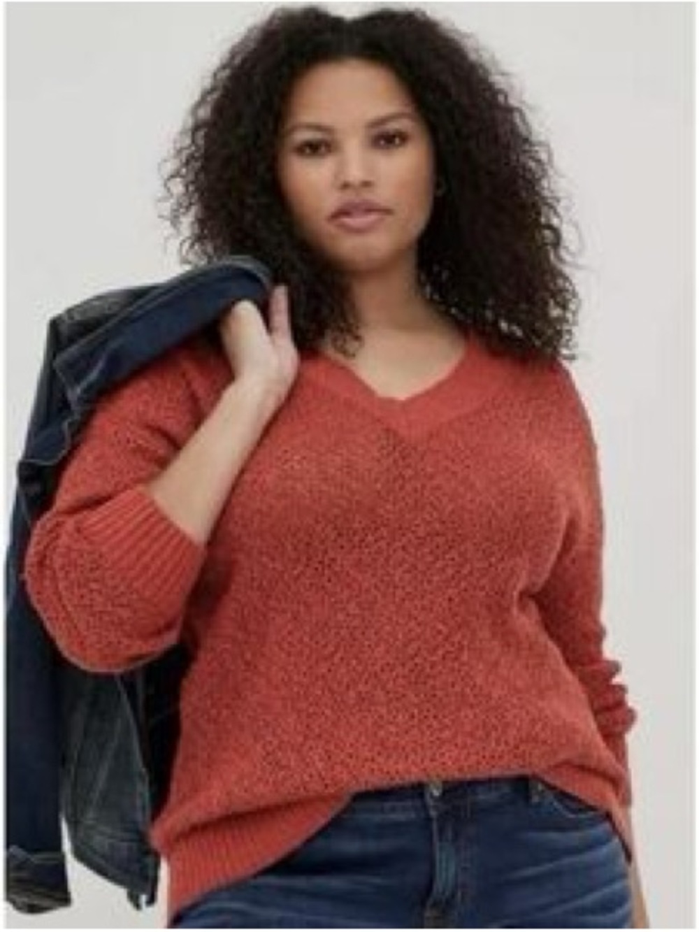 Torrid 1X Coral Orange Open Stitch V Neck Cotton Blend Pullover Sweater